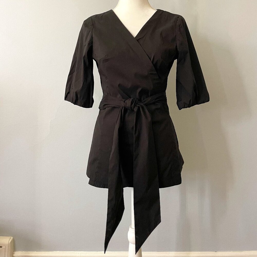 Banana Republic Women's Black Belted Wrap Top Shirt Size M